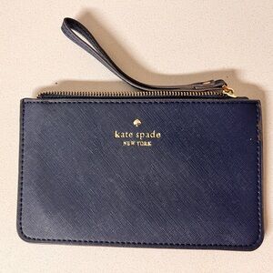 kate spade navy saffiano wristlet with gold logo